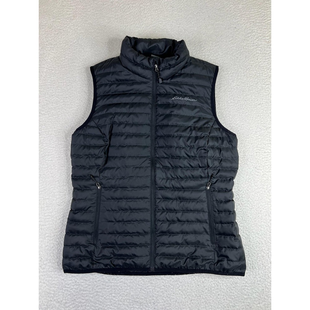 Eddie Bauer Vest Womens Medium Black EB650 Down Quilted Puffer Full Zip Outdoor
